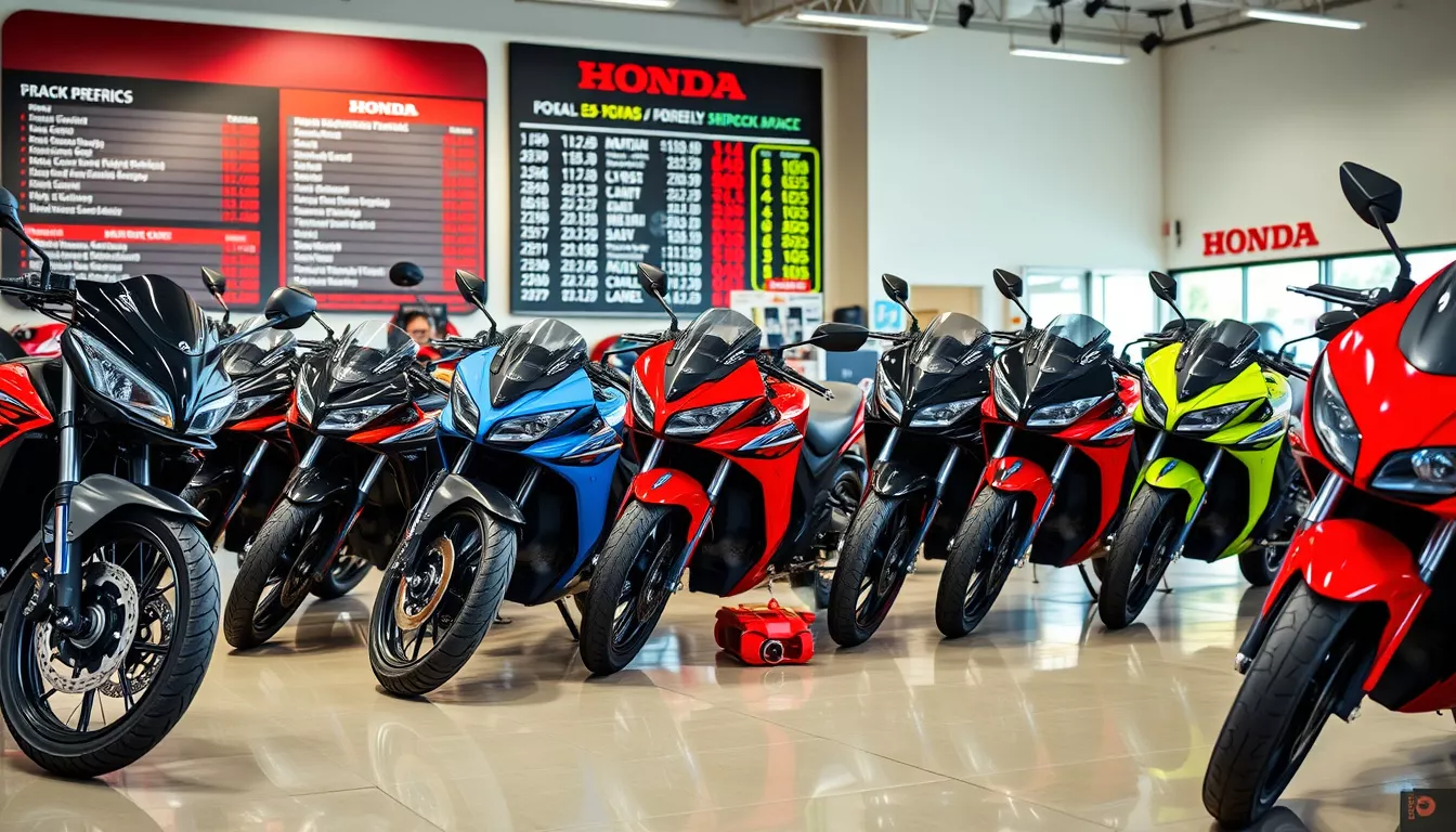 Qual a tabela de preço das motos da Honda?